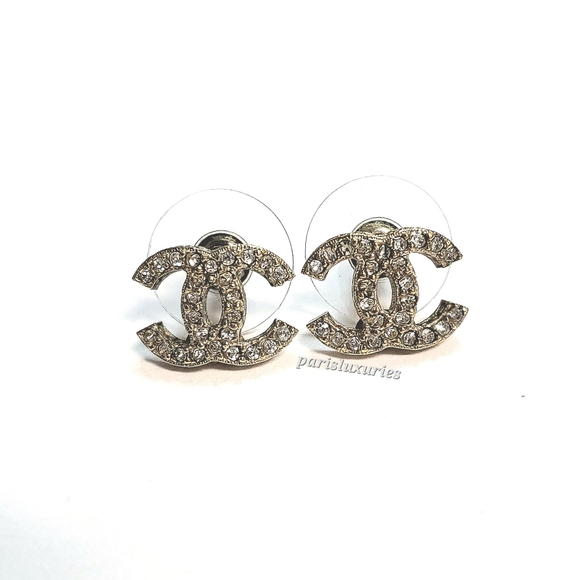 CHANEL Gold Crystal Rhinestone Classic Curvy Earrings - Picture 3 of 8